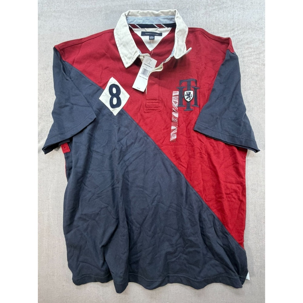 NWT Tommy Hilfiger Rugby Polo‎ Shirt Navy Red #8 Size XXL